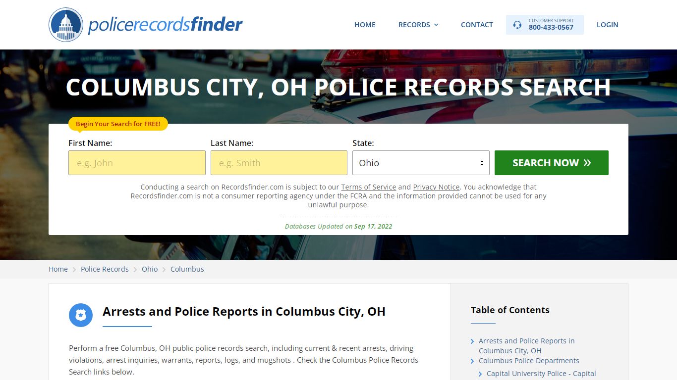 COLUMBUS CITY, OH POLICE RECORDS SEARCH - RecordsFinder